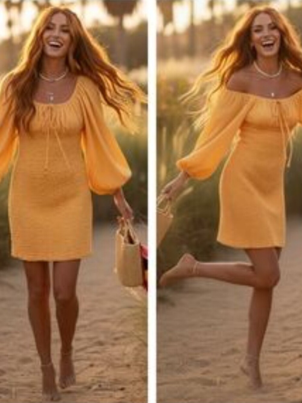 Free People‎ Peach Smocked Peasant Top with Balloon Sleeves